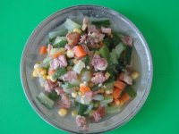 烤鴨肉炒三?。S瓜丁胡蘿卜丁玉米粒）
